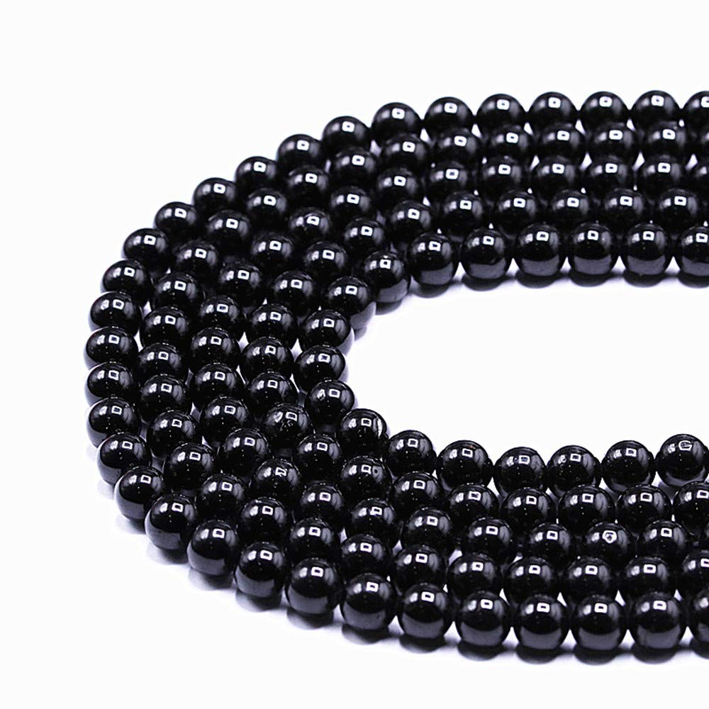 PLTbeads Natural Gemstone Loose Beads Smooth Round Approxi 15 inch DIY Bracelet Necklace for Jewelry Making (6mm, Black Tourmaline)