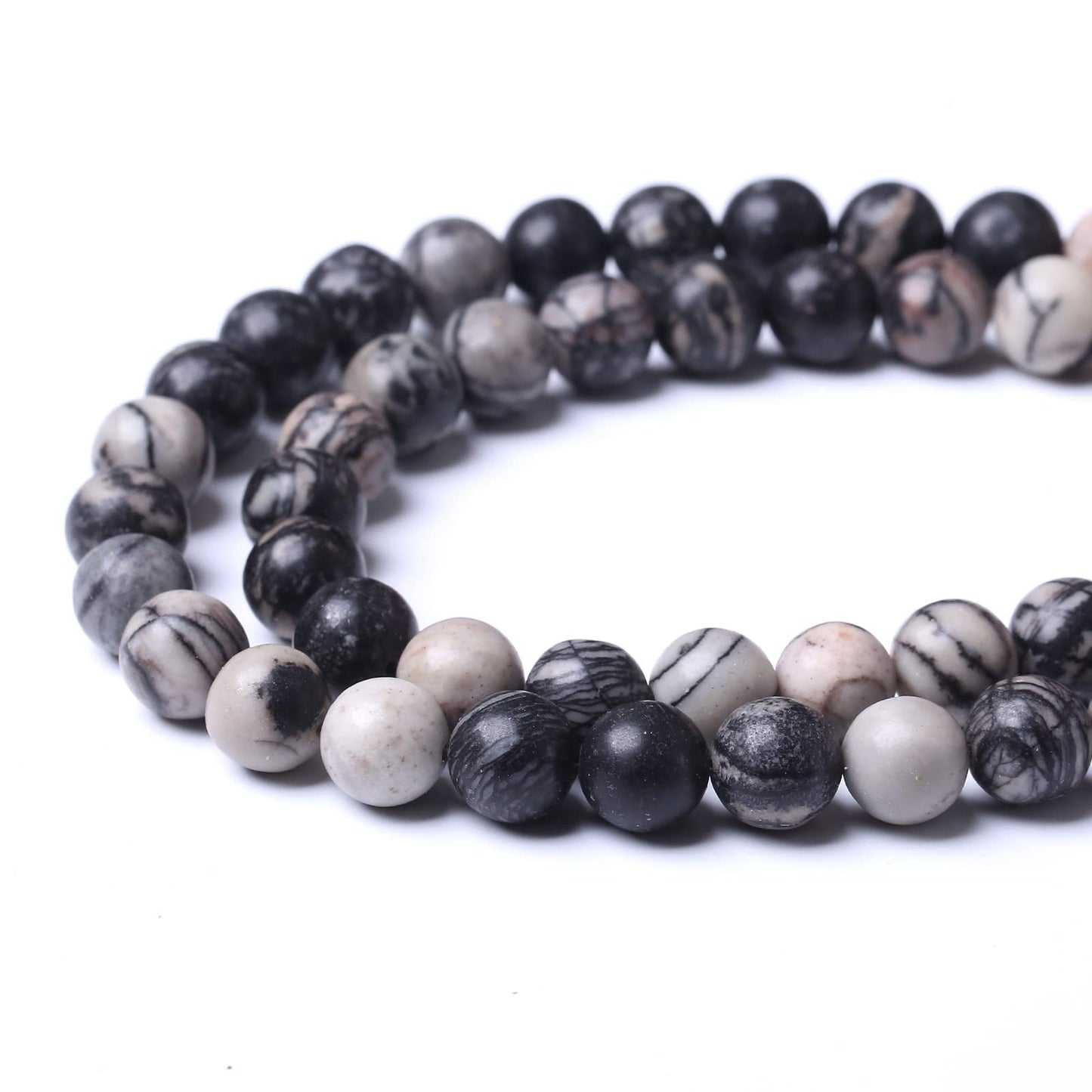 36PCS 10MM Natural Black net Work Beads Round Loose Stone Beads for Jewelry Making DIY Energy Stone Healing Power Bracelet 15"