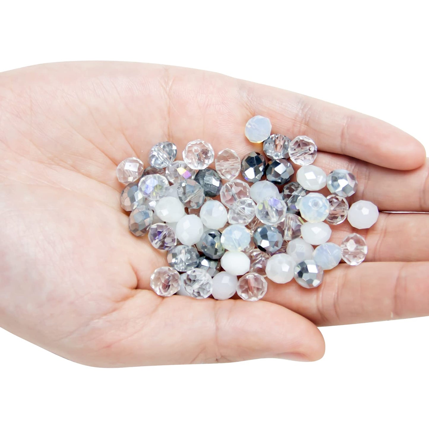 Niziky 200PCS Crystal Glass Beads for Jewelry Making, 6mm Multicolor White Faceted Rondelle Glass Beads with Hole, Briolette Spacer Bead for Jewelry Bracrlet Making Crafts Projects