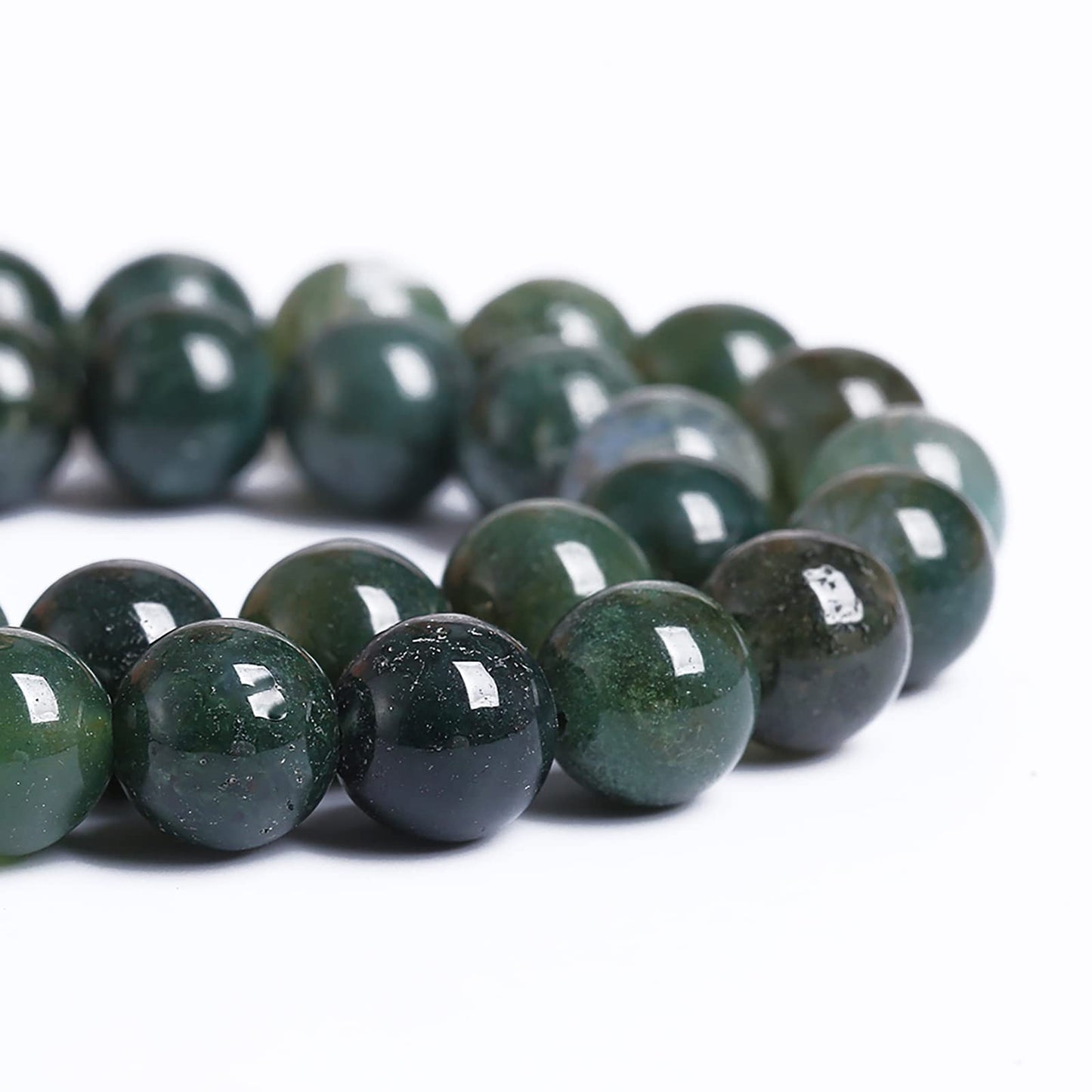 10MM 36PCS Natural Stone Green Moss Agate Round Loose Beads for Jewelry Making DIY Bracelet Necklace