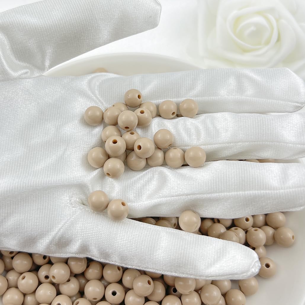 Mulutoo 200Pieces 10MM Acrylic Round Beads Round Acrylic Balls Chunky Beads Smooth Spacer Plastic Pastel Beads Craft Beads for Necklace and Bracelet Making Crafting Supplies(199-light Brown)