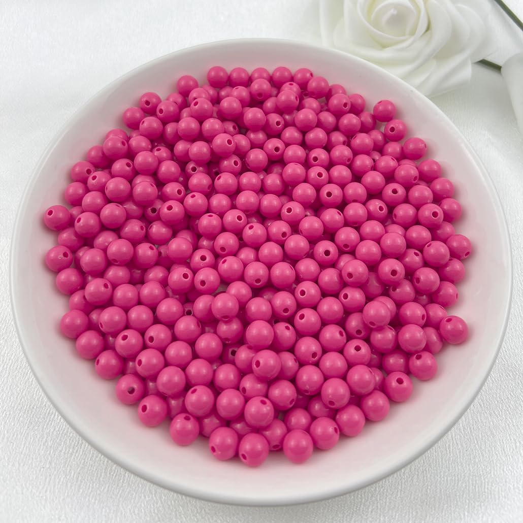 Mulutoo 400Pieces 8MM Acrylic Round Beads Round Acrylic Balls Chunky Beads Smooth Spacer Plastic Pastel Beads Craft Beads for Necklace and Bracelet Making Crafting Supplies(182-rose red)