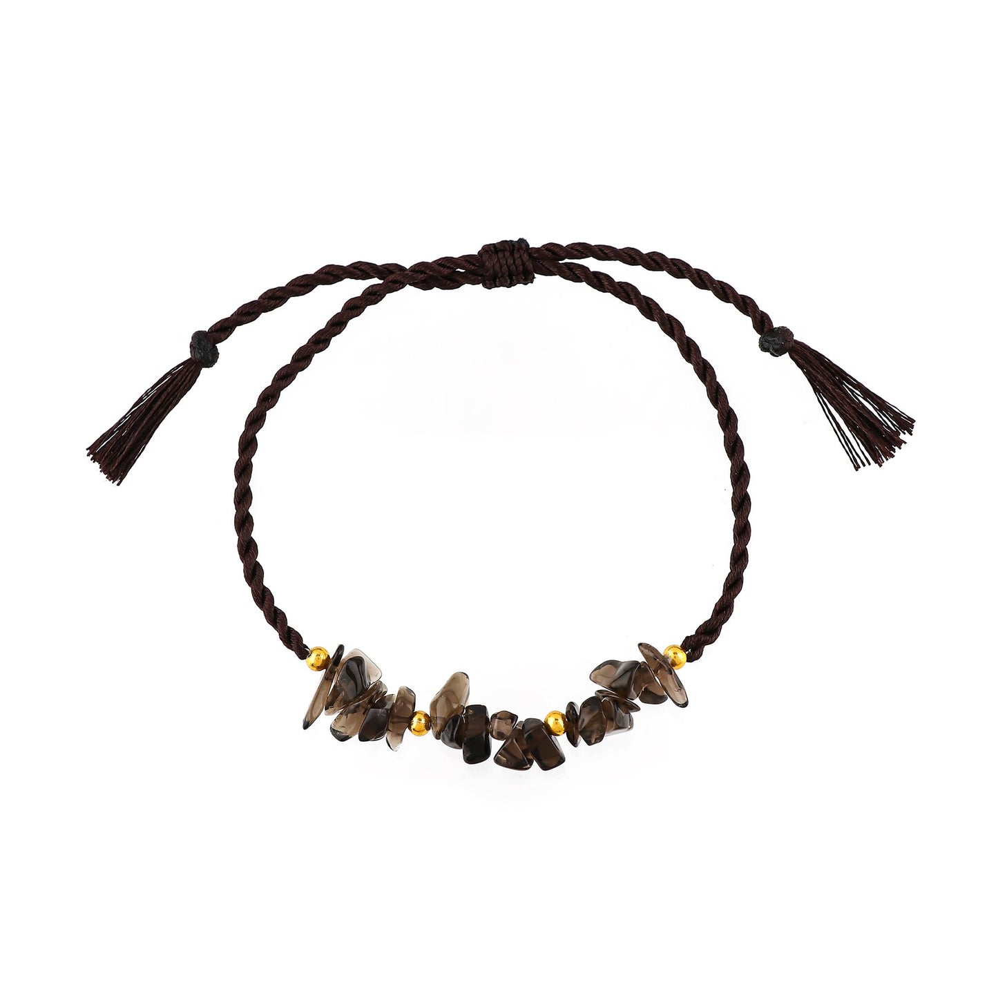 GEMSYMPHONY Smoky Quartz Gemstone Chips Rope Bracelet – Adjustable Handmade Crystal Chip Bead Bracelet for Women & Men, Natural Stone Healing Jewelry, Boho Style, Unisex Spiritual Gift (Smoky Quartz)