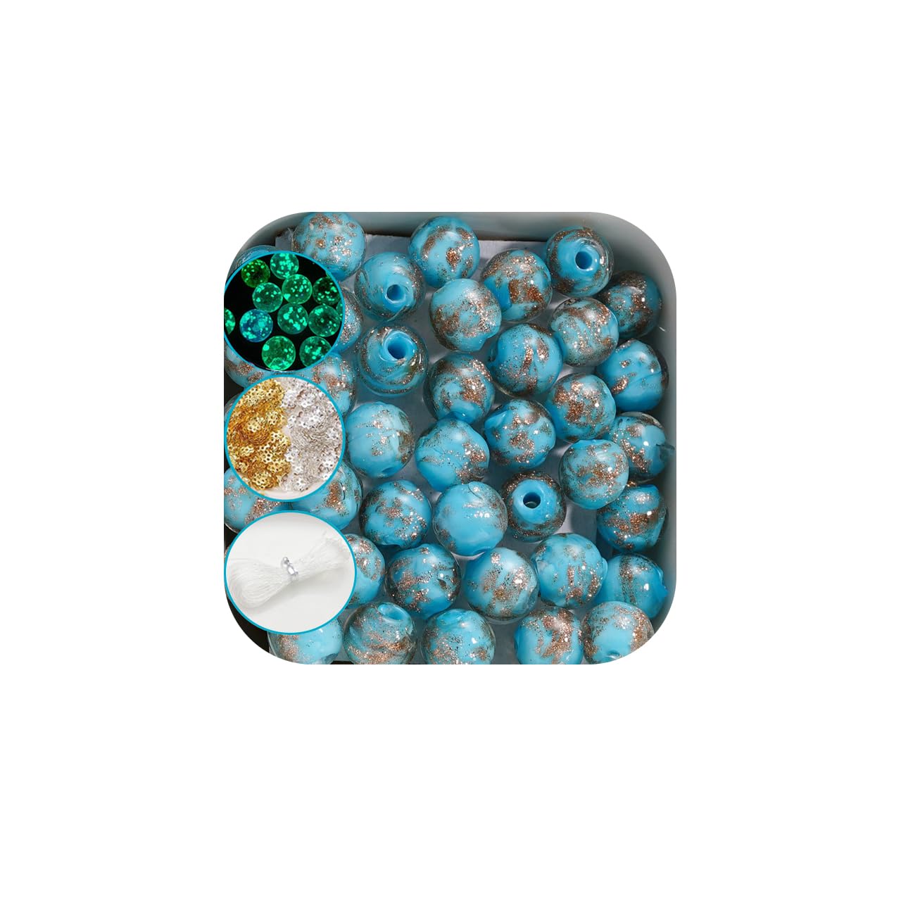 200 PCS 8mm Glow in The Dark Beads Bulk Round Luminous Glass Beads with Holes for Jewelry Making Bracelets Earrings Necklace Glow Loose Spacer Ball Bead DIY Craft Kit (Blue)