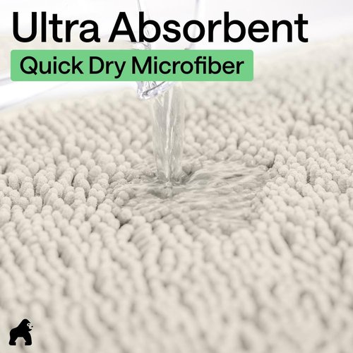 GORILLA GRIP Bath Rug Mat - Soft Absorbent Chenille | Quick Dry Microfiber, 44x26, Ivory Cream