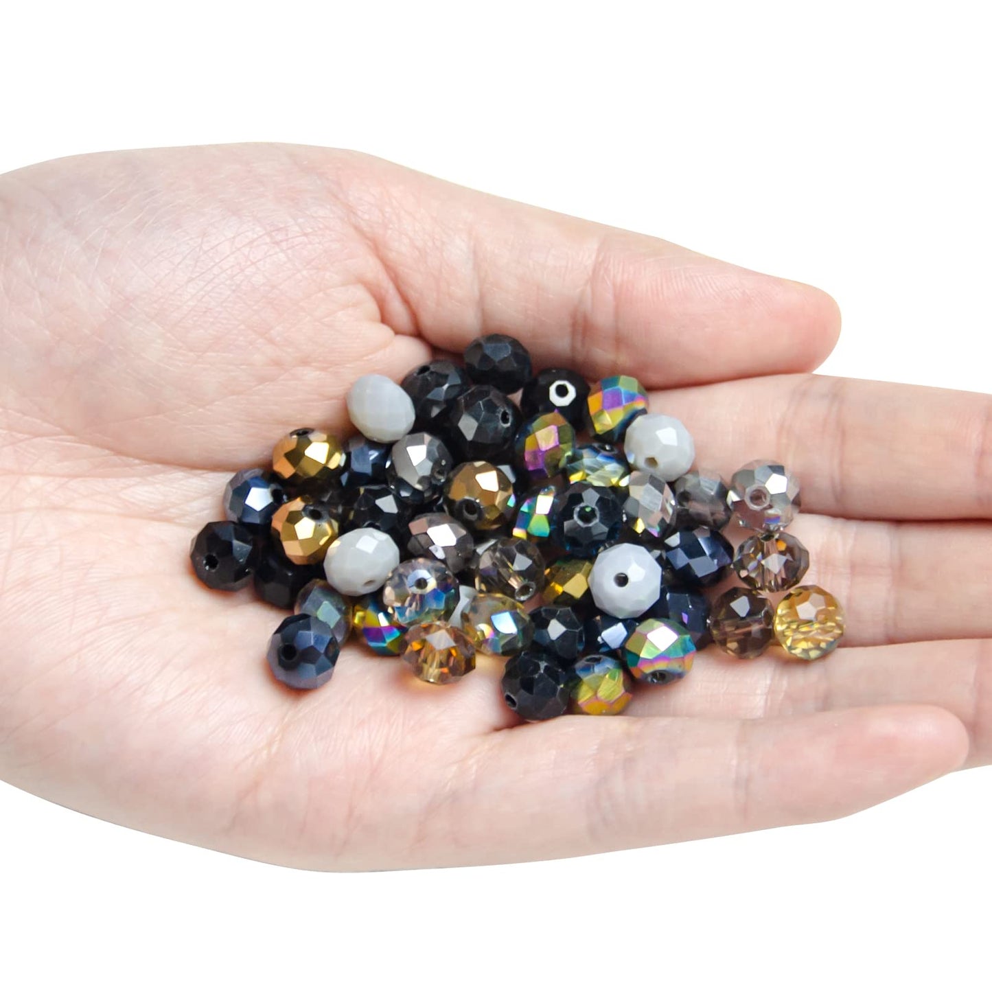 Niziky 500PCS Crystal Glass Beads for Jewelry Making, 4mm Multicolor Black Faceted Rondelle Beads with Hole, Glass Crystal Briolette Spacer Bead for Jewelry Bracrlet Making Crafts Projects