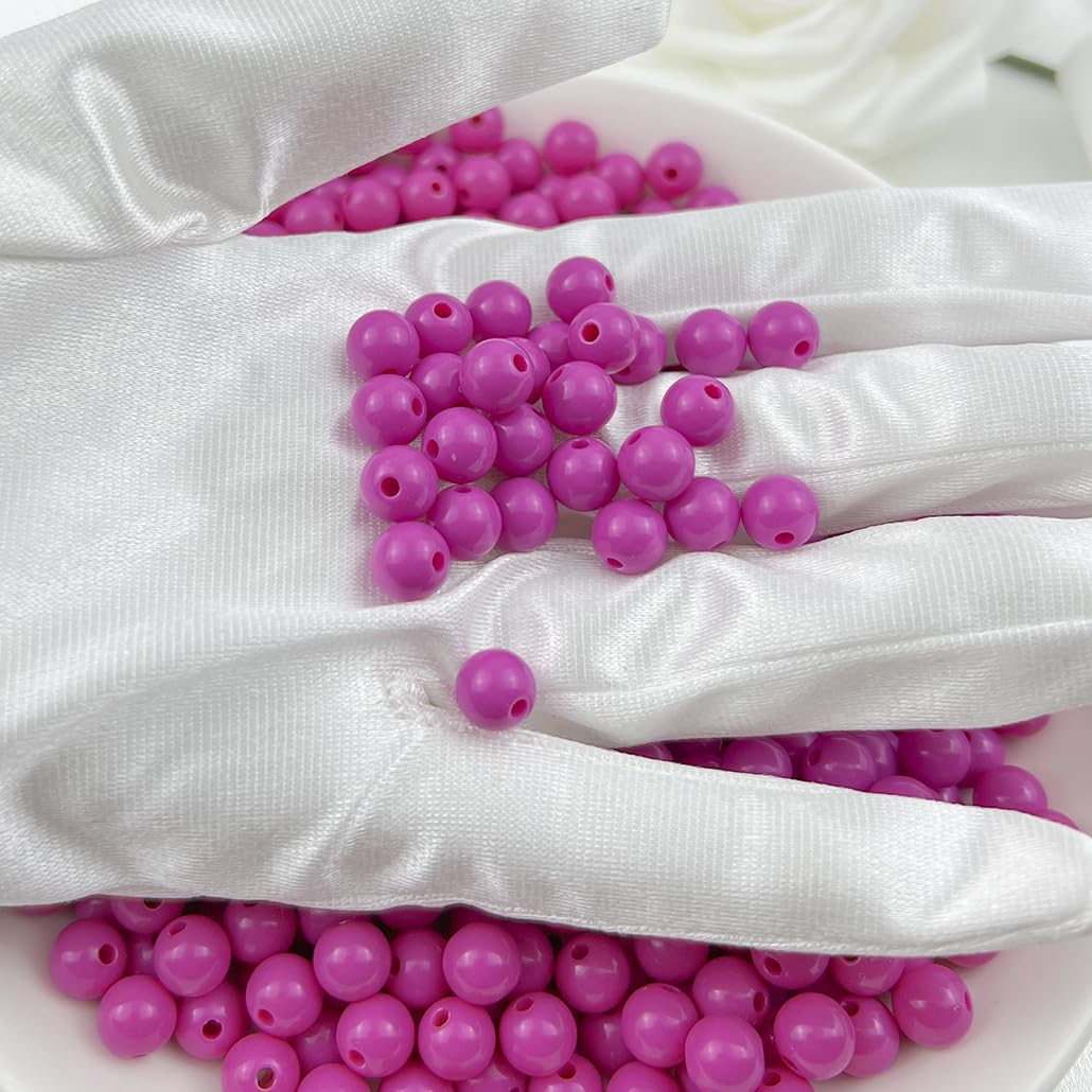 Mulutoo 200Pieces 10MM Acrylic Round Beads Round Acrylic Balls Chunky Beads Smooth Spacer Plastic Pastel Beads Craft Beads for Necklace and Bracelet Making Crafting Supplies(183-deep Rose red)