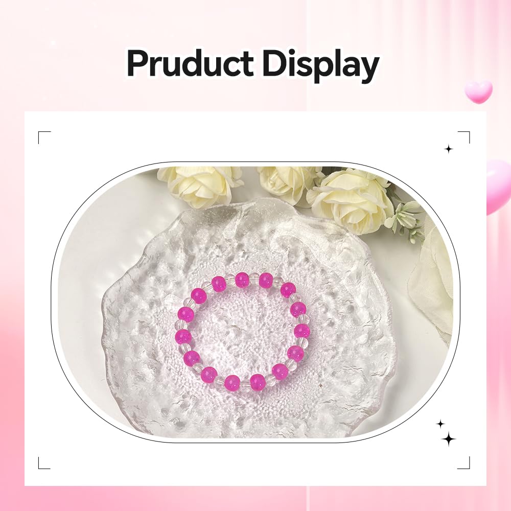 PAMIR TONG 400pcs 8mm Round Glass Beads for Bracelet Pretty Smooth Loose Beads for Necklace-Earring-Jewelry Making and DIY Crafts (Crackle Rose)