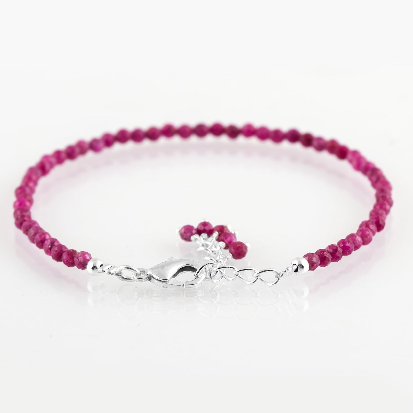 CRYSTALINES Natural Ruby Gemstone Bracelets, Faceted Beads Stones, Handmade Boho Hypoallergenic Jewelry for Women, Healing Crystals, Adjustable Silver Plated 7+1inch July Birthday Gift