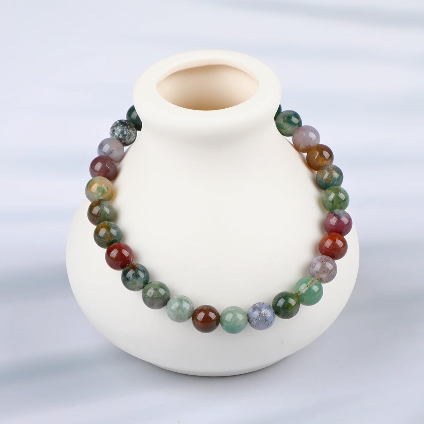 LPBeads Handmade Natural Gemstone Stretch Elastic 6mm Indian Agate Bracelet Healing Crystal Round Stone Beads Jewelry Gifts for Women Men