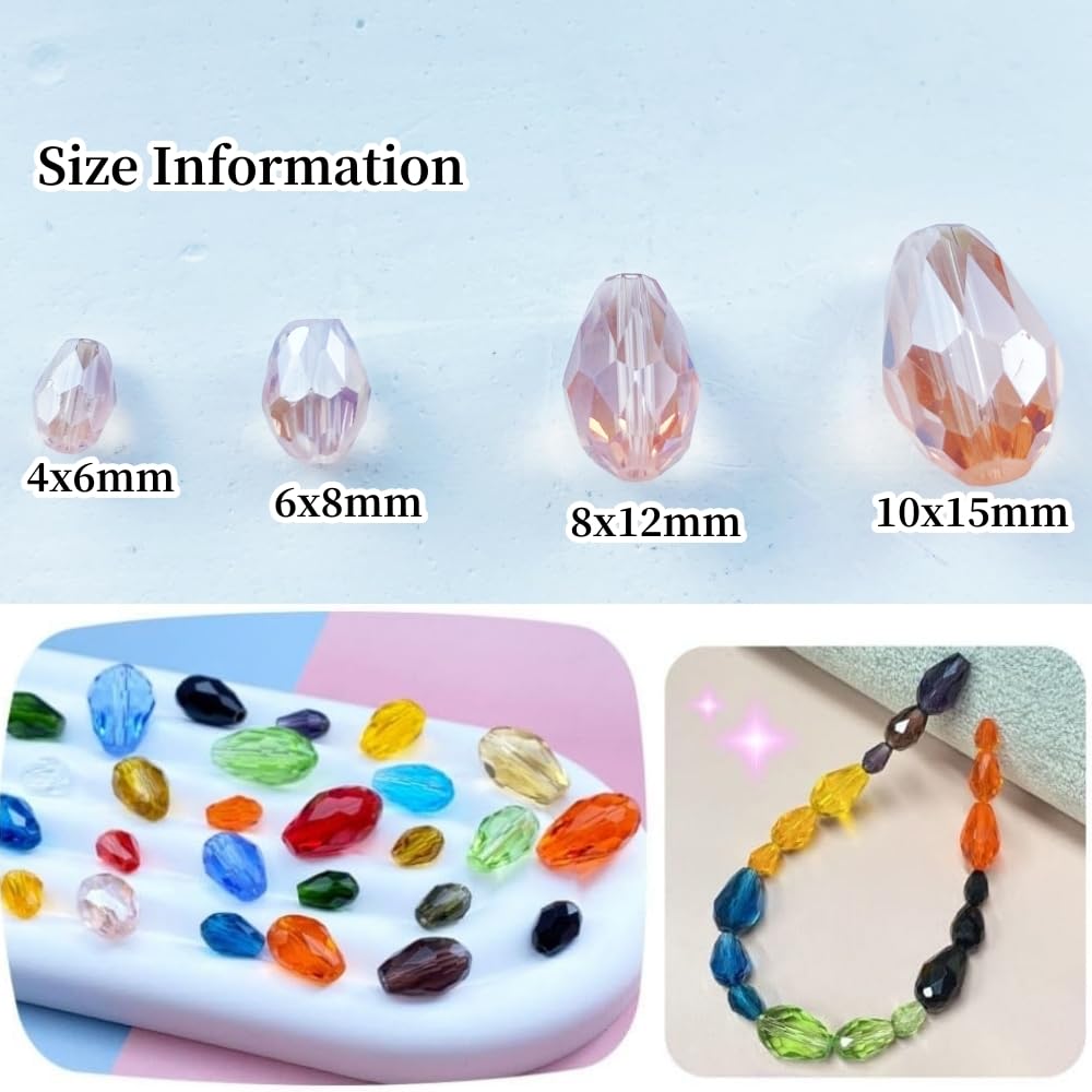 Honkoolly 100pcs 8x12mm Teardrop Crystal Glass Beads Vertical Hole Faceted Glass Teardrop Spacer Beads for Bracelets Necklace Earring DIY Jewelry Making Craft(Pink AB)