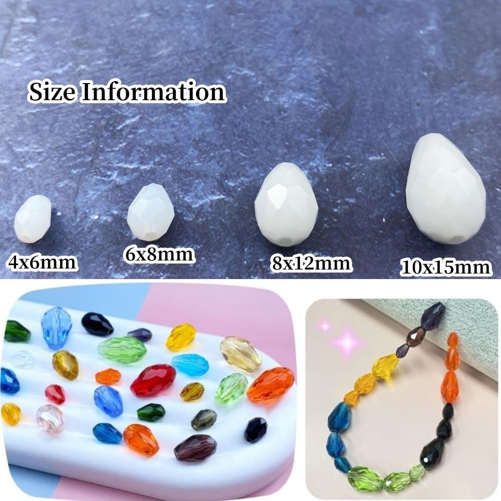 Honkoolly 200pcs 4x6mm Teardrop Crystal Glass Beads Vertical Hole Faceted Glass Teardrop Spacer Beads for Bracelets Necklace Earring DIY Jewelry Making Craft(White)