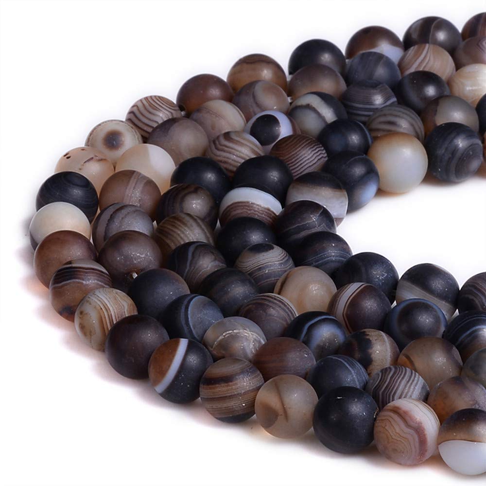 PLTbeads Natural Gemstone Loose Beads Smooth Round Approxi 15 inch DIY Bracelet Necklace for Jewelry Making (10mm, Matte Brown Stripe Agate)