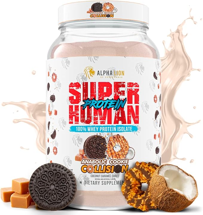 ALPHA LION Superhuman Whey Protein Powder, Great Tasting Pure Whey Protein Isolate, Low Carb, Low Sugar, No Bloat Post Workout, Muscle Recovery & Growth (28 Servings, Cookie Collision)