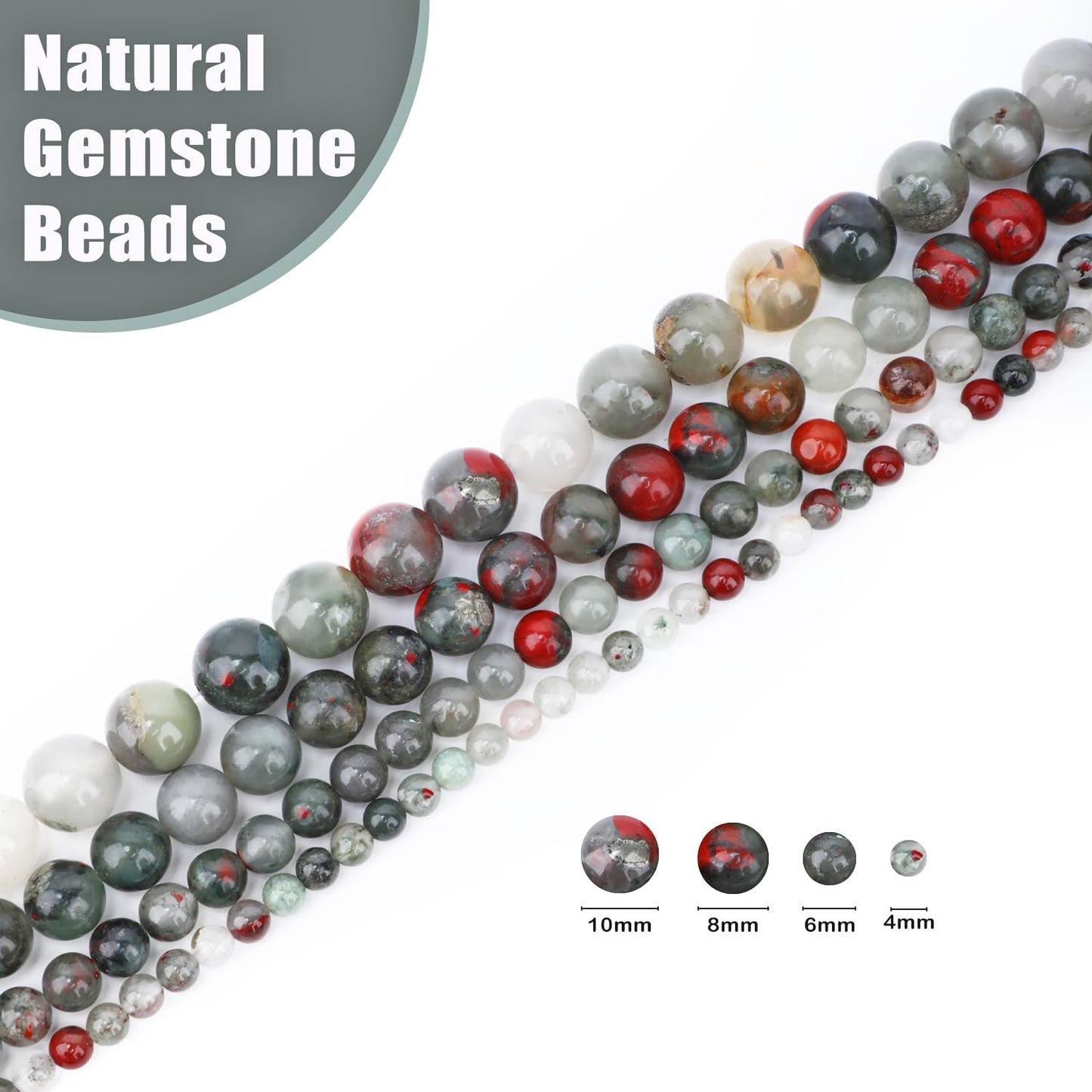 CMBYN Natural Stone Beads Round Genuine Real Stone Beading Strand Loose Gemstones DIY Smooth Bead for Bracelet Necklace Earrings Jewelry Making (African Bloodstone, 4mm 90 Pieces)