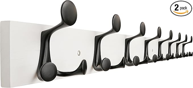 SKOLOO 43-Inch White Wood Coat Rack Wall Mount with 8 Triple Hooks - Ideal for Family Entrances, Classrooms, and Pet Supplies Storage - Perfect Coat Hooks for Wall, Pack of 2