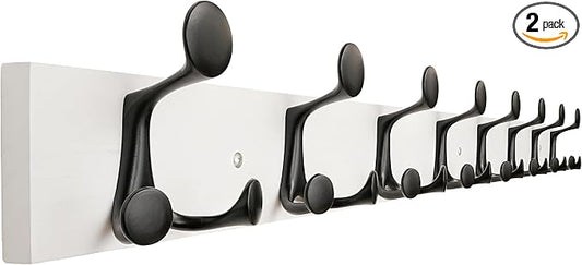 SKOLOO 43-Inch White Wood Coat Rack Wall Mount with 8 Triple Hooks - Ideal for Family Entrances, Classrooms, and Pet Supplies Storage - Perfect Coat Hooks for Wall, Pack of 2