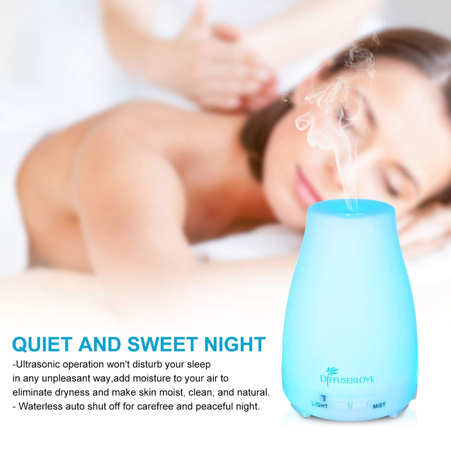 Diffuserlove Essential Oil Diffusers 200ML Remote Control Ultrasonic Mist Humidifiers BPA-Free Aromatherapy Diffuser with 7 Color Lights, Auto Shut-Off for Bedroom Office Kitchen