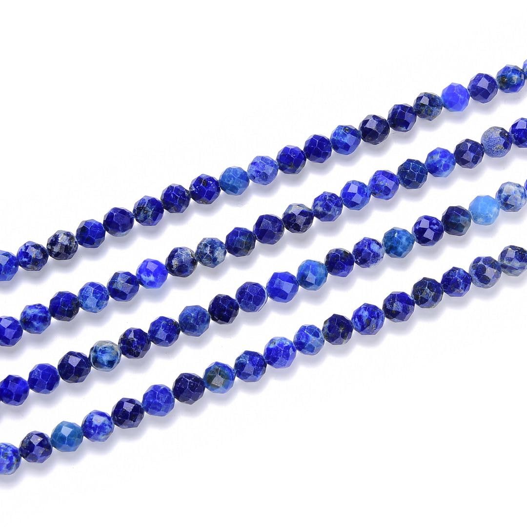 Adabele 30 Inch Natural Blue Lapis Lazuli Healing Gemstone 3mm (0.12 Inch) Tiny Small Faceted Round Loose Beads Stone Spacer (200-220pcs Total) for Craft Jewelry Making GK3-4