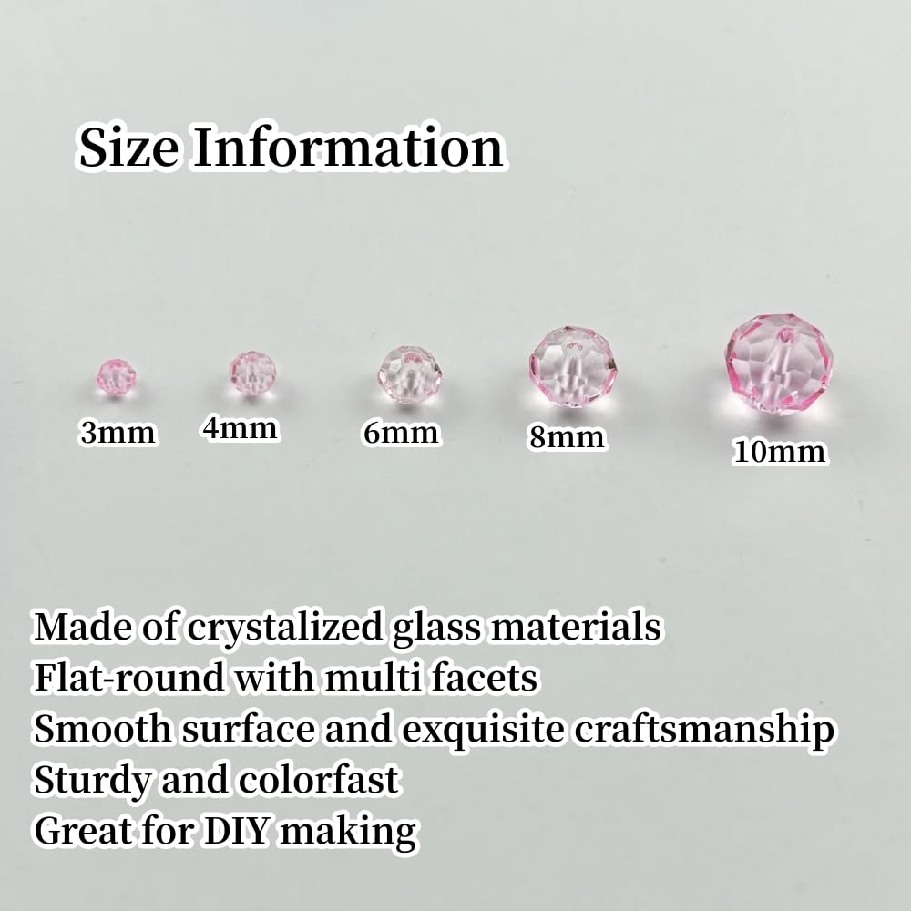 YUEXIGO 500pcs 4mm Crystal Glass Beads for Jewelry Making, Faceted Rondelle Glass Spacer Beads for Wind Chimes Bracelet Earring Necklace DIY Craft(Pink)