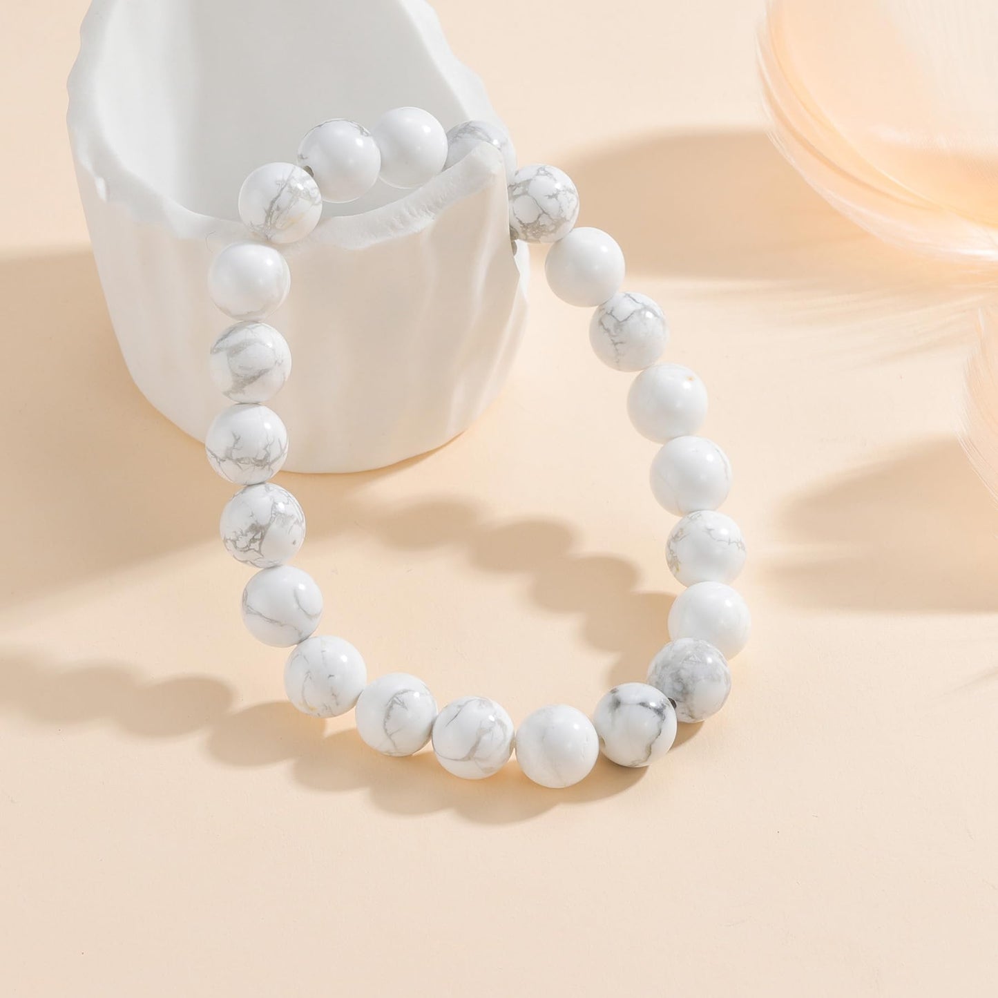 Udolfly Womens Crystal Beaded Bracelets for Women Men Protective Energy Bracelet Natural Gemstone Bead Bracelet 8mm Howlite