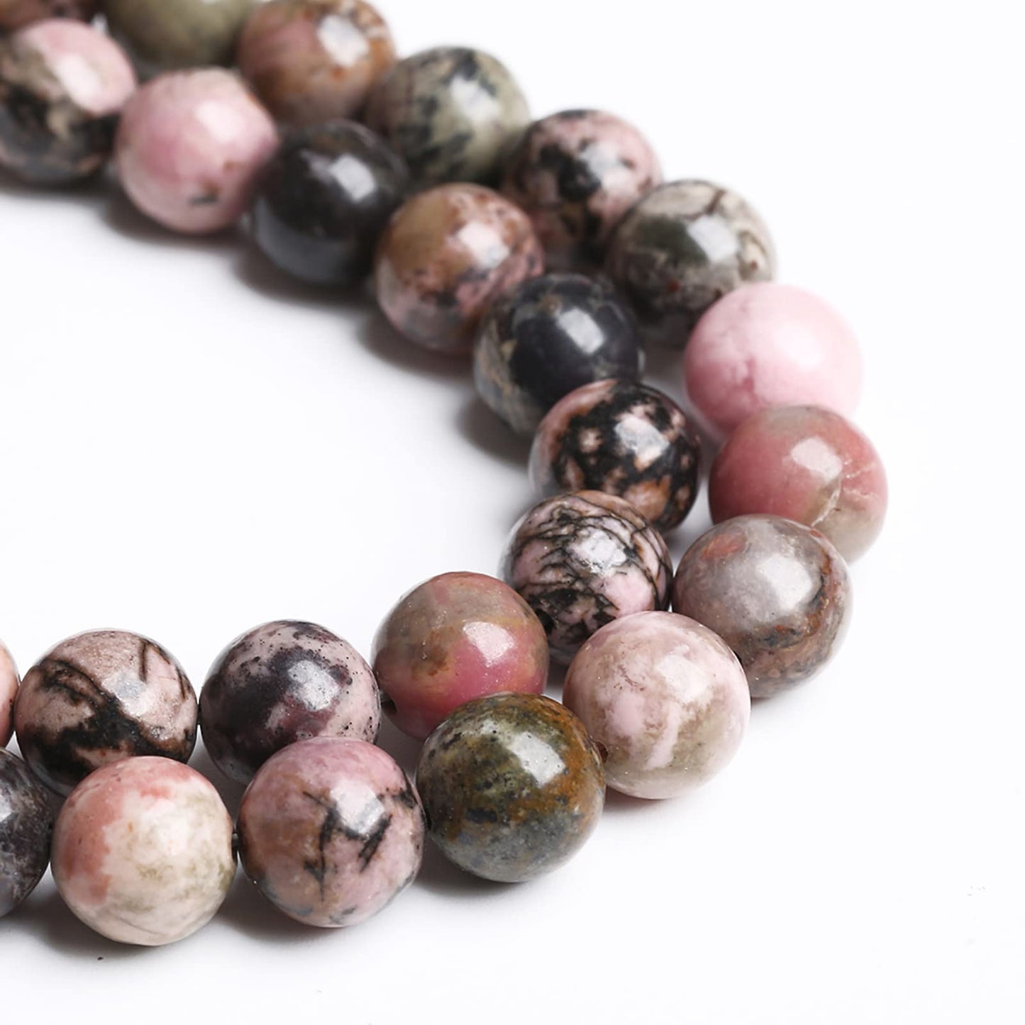 10MM 36PCS Natural Stone Black Stripe Rhodochrosite Gemstone Beads for Jewelry Making DIY Bracelet Necklace Semi Precious Crystal Beads