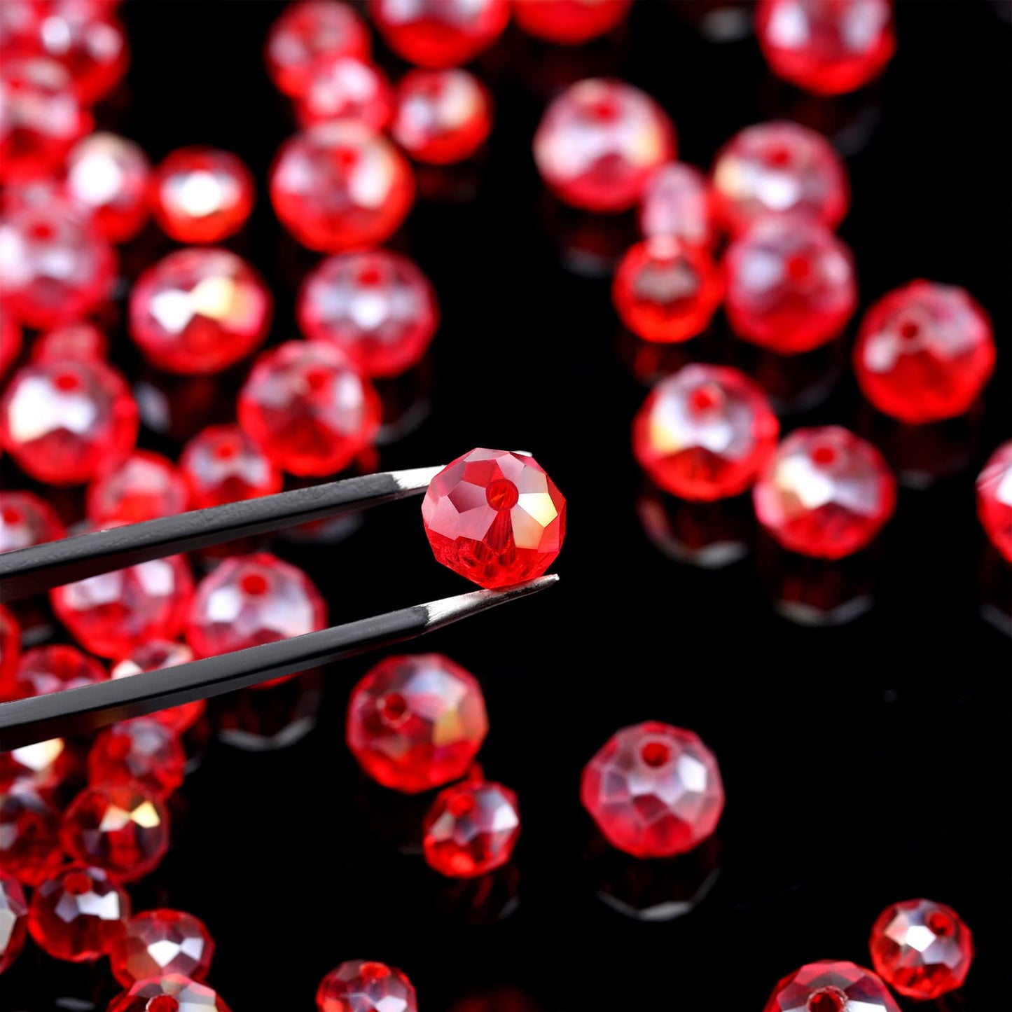 WILLBOND 600 Pcs Crystal Glass Beads for Jewelry Making Bulk Suncatcher Faceted Rondelle Loose Gemstone for Valentine's Day, Irish Holiday, Easter Bracelet DIY Crafts 8mm, 6mm, 4mm(Red AB Color)