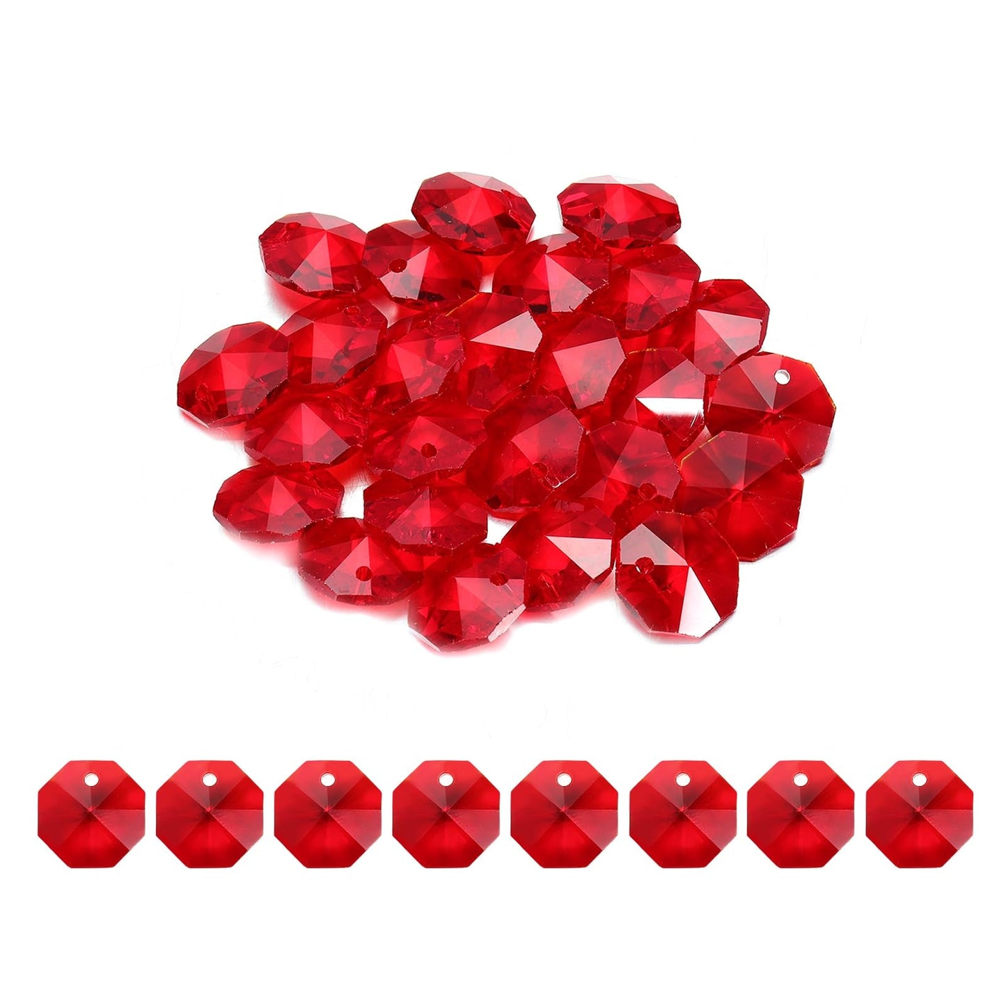 uxcell 25Pcs 1 Hole Crystal Octagon Beads, 14mm K9 Glass Hanging Chandelier Beads Prisms Parts for Crystal Chandeliers Lamp Hanging Pendant Jewelry DIY Craft, Red