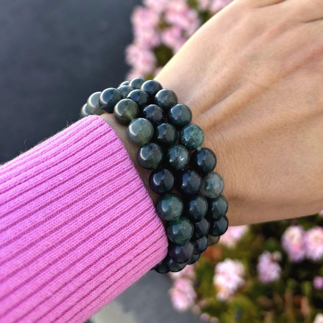 Adabele Real Natural Moss Agate Gemstone Beaded Bracelet 8 inch Stretch Chakra Healing Crystal Stone Jewelry Women Mom Gift (Unisex) GB8-C25