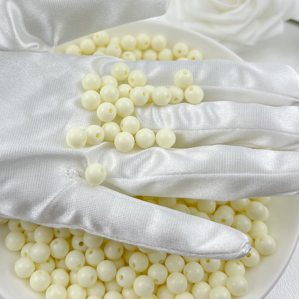 Mulutoo 120Pieces 12MM Acrylic Round Beads Round Acrylic Balls Chunky Beads Smooth Spacer Plastic Pastel Beads Craft Beads for Necklace and Bracelet Making Crafting Supplies(177-cream White)