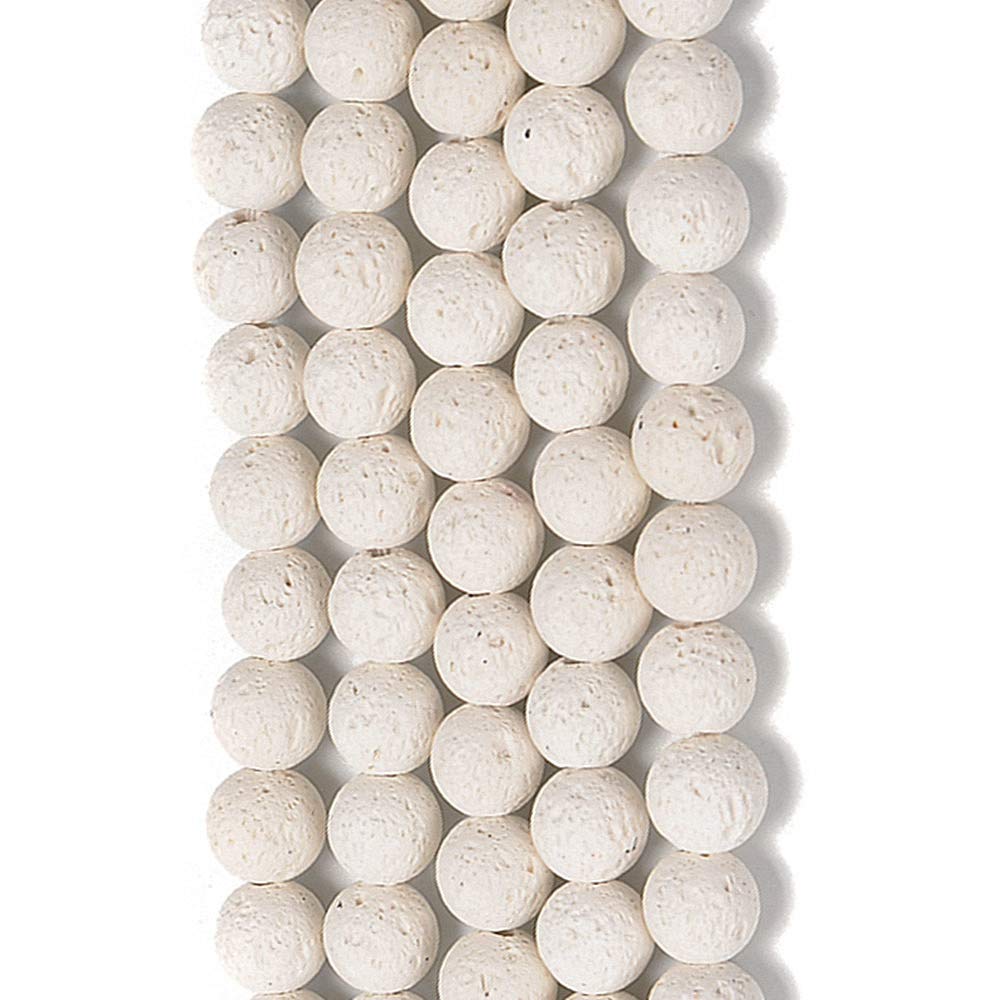 PLTbeads Natural Gemstone Loose Beads Smooth Round Approxi 15 inch DIY Bracelet Necklace for Jewelry Making (8mm, White Lava)