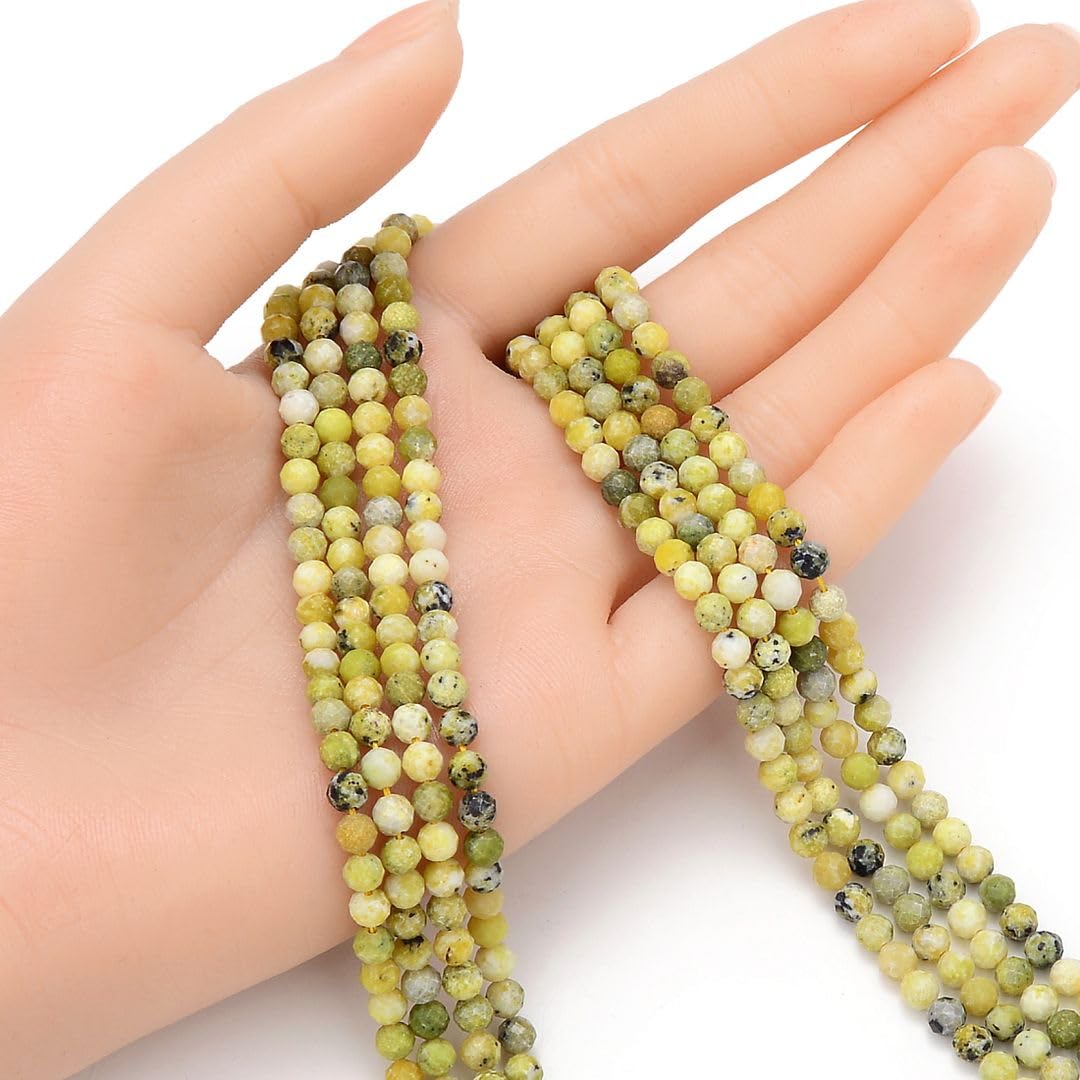 Adabele 15 Inch Natural Yellow Turquoise Healing Gemstone 4mm (0.16 Inch) Tiny Small Faceted Round Loose Beads Stone Spacer (80-90pcs) for Craft Jewelry Making GK4-17