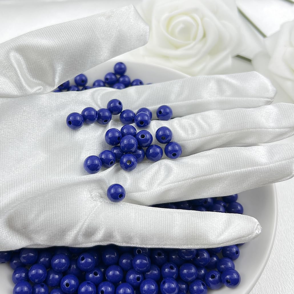 Mulutoo 400Pieces 8MM Acrylic Round Beads Round Acrylic Balls Chunky Beads Smooth Spacer Plastic Pastel Beads Craft Beads for Necklace and Bracelet Making Crafting Supplies(191-deep Royal Blue)