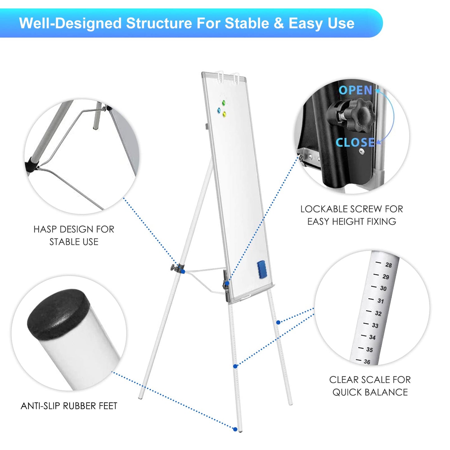 Easel Whiteboard - Magnetic Portable Dry Erase 36 x 24 Tripod Height Adjustable, 3' x 2' Flipchart Easel Stand White Board for Office or Teaching at Home & Classroom (36x24 White)