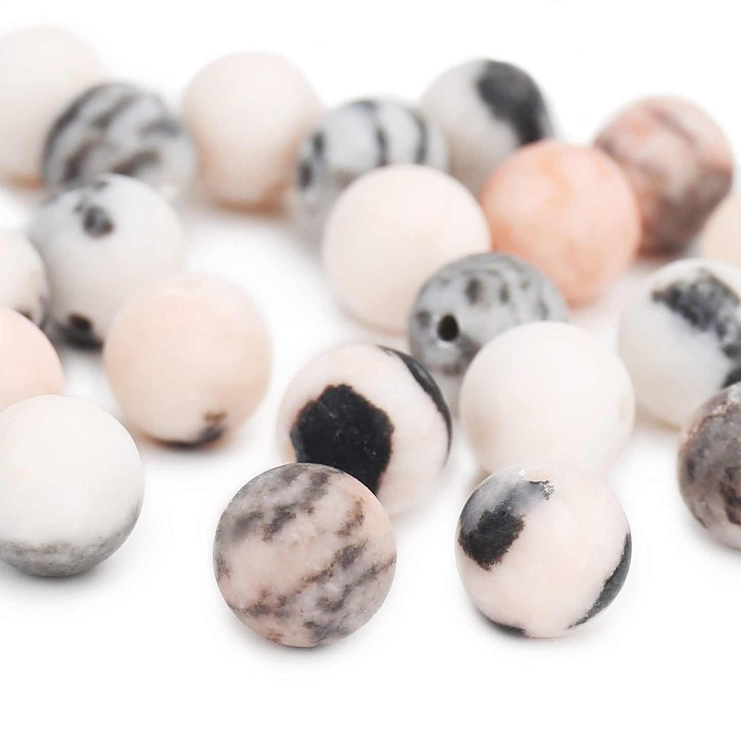 Natural Matte Pink Zebra Jasper Beads, 8MM Round Frosted Unpolished Loose Gemstone Beads for Bracelet Necklace Jewelry Making, Energy Stone Healing Power with Stretch Beading Cord