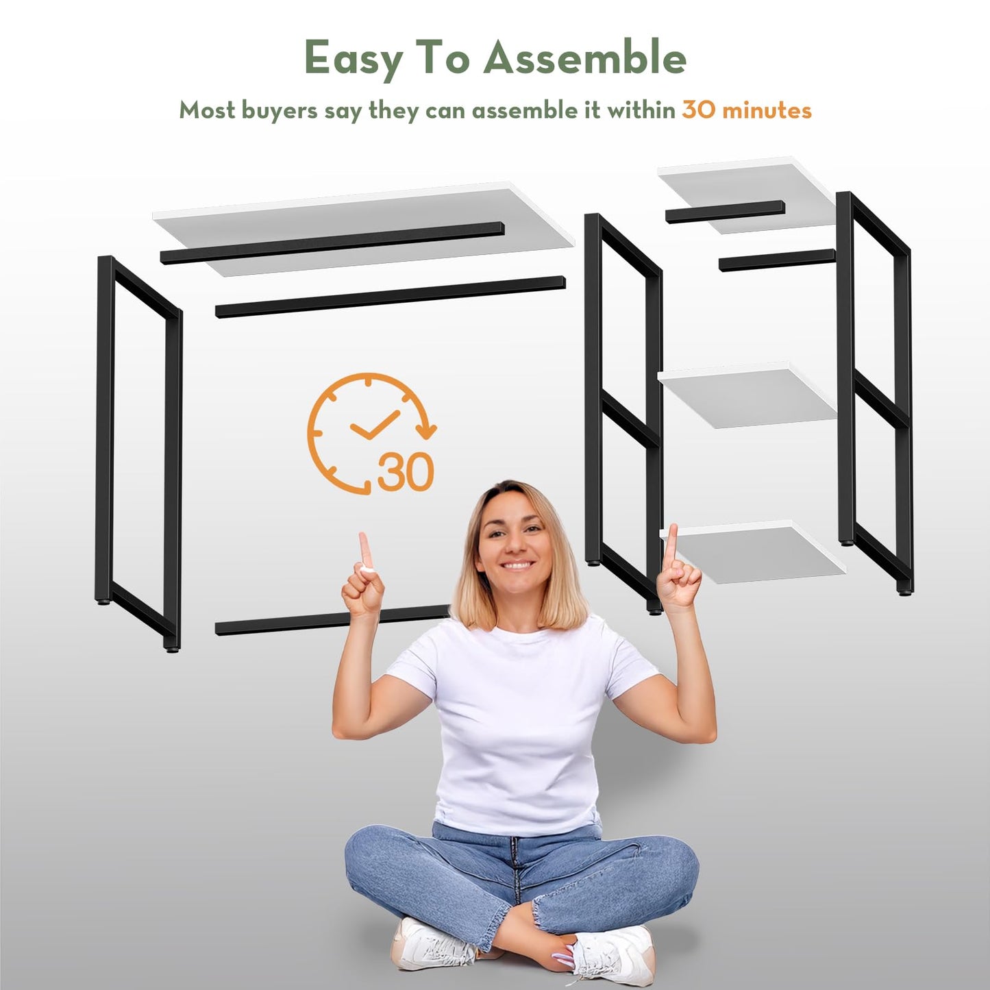 SINPAID 40 Inch Small Computer Desk with Shelves for Small Spaces, Easy Assembly Study Desk, Sturdy Writing Desk for Bedroom & Home Office, Cream White