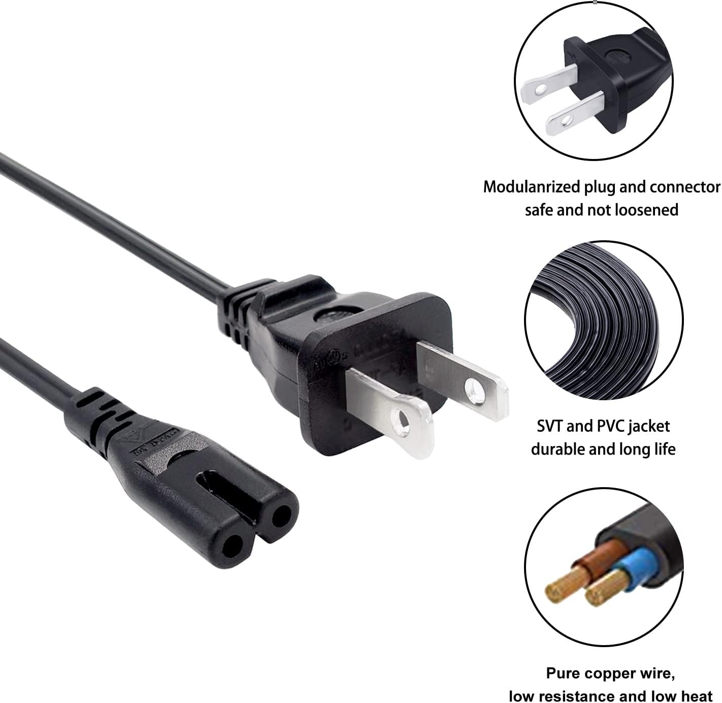 Saireed 8ft HT-S40R S100F HT-S100F HT-G700 2 C7 Power Cord Replacement for Sony Soundbar Prong IEC AC Power Cord Cable