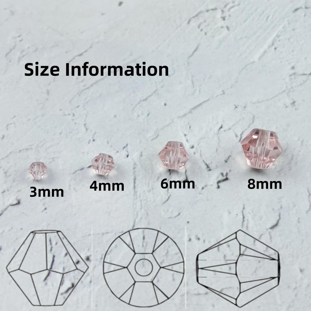 YUEXIGO 100pcs 8mm Bicone Glass Crystal Beads for Jewelry Making, Faceted Bicone Glass Spacer Beads for Bracelet Earring Necklace DIY Craft(Pink)