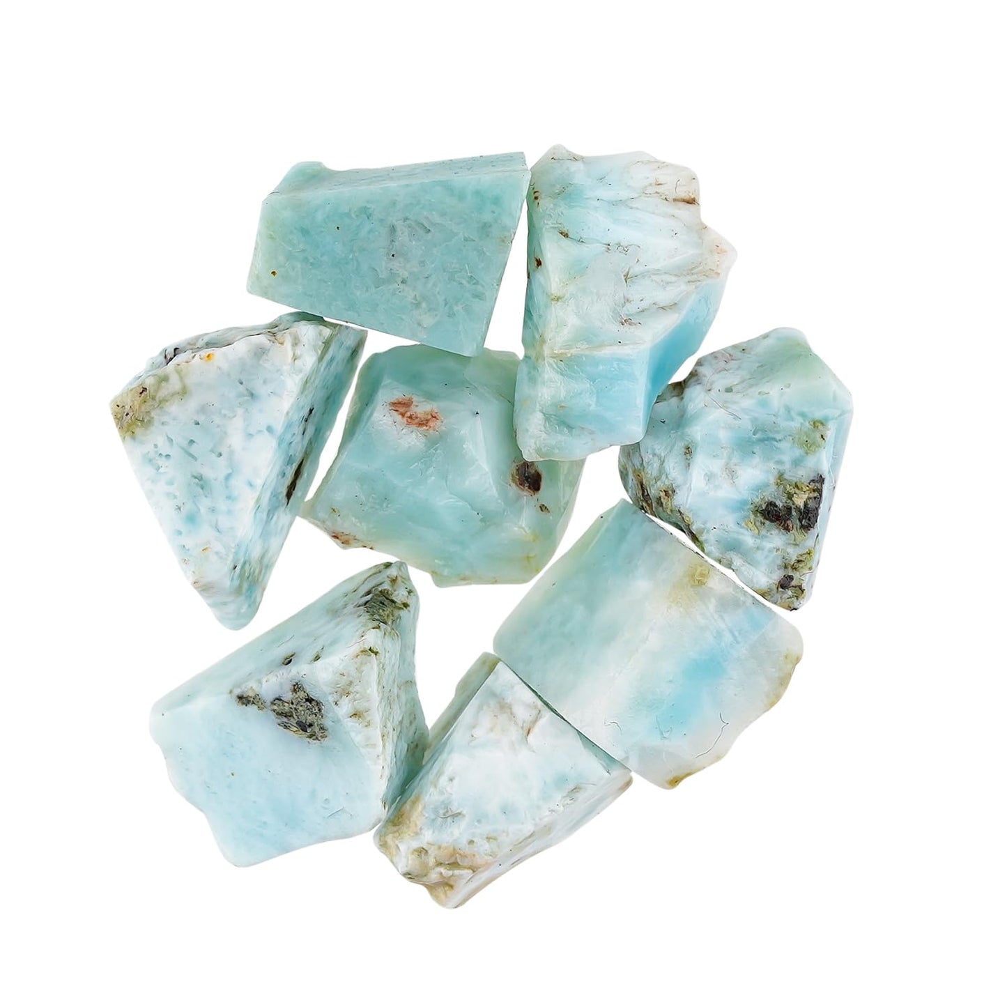ColouredRocks 50 carats Blue Larimar Pectolite Crystals, Raw Stones, Rough Gemstones, Jewelry Making Supply, Cabbing, Polishing, Cutting, DIY, Crafts (8pcs) (8-12mm)