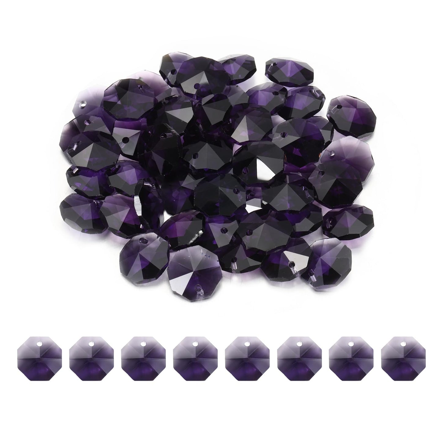 uxcell 50Pcs 1 Hole Crystal Octagon Beads, 14mm K9 Glass Hanging Chandelier Beads Prisms Parts for Crystal Chandeliers Lamp Hanging Pendant Jewelry DIY Craft, Violet