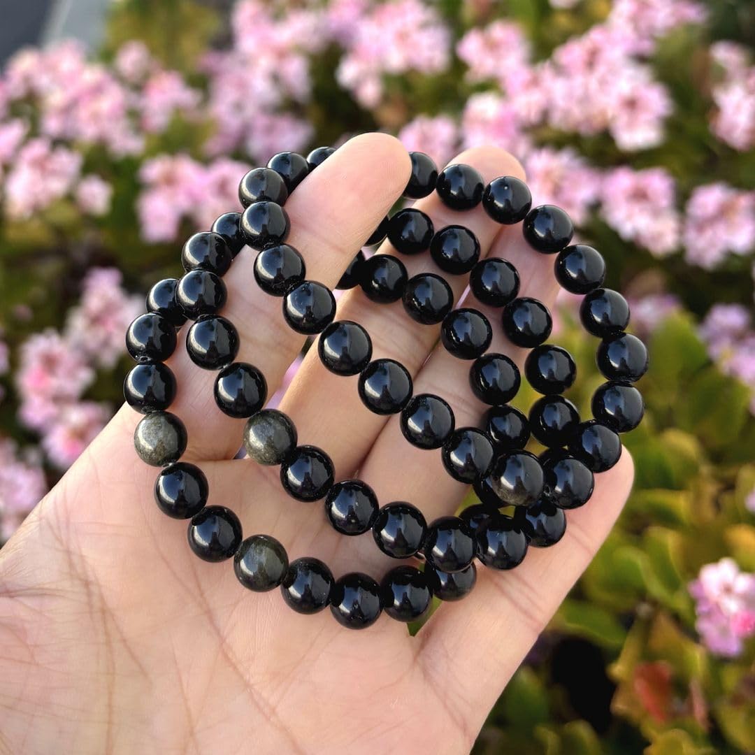 Adabele Real Natural Gold Sheen Obsidian Gemstone Beaded Bracelet 7 inch Stretch Chakra Healing Crystal Stone Jewelry Energy Quartz Rock GB8-24
