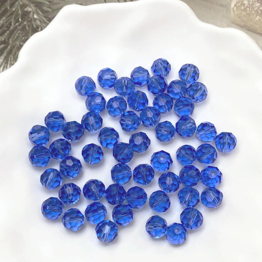 LIMAOLLY 140pcs 8mm Faceted Crystal Glass Beads Round Spacer Beads for Jewelry Making DIY Craft Making Necklace Bracelet Earring Wind Chimes Suncatchers Ornament(505-Light Sapphire)
