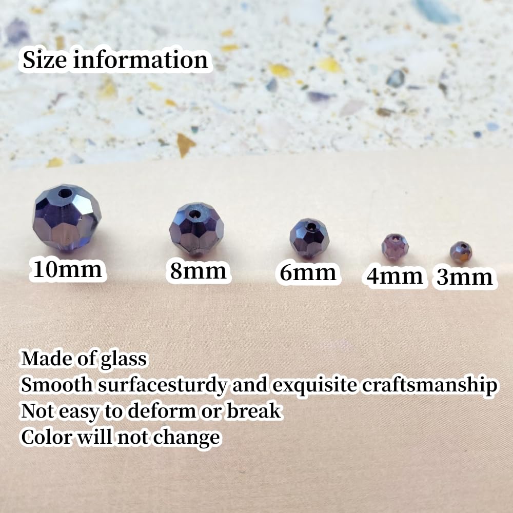 Xinhongo Crystal Glass Beads 200 Pieces 6mm Round Faceted Glass Spacer Beads for Jewelry Making Bracelet Earring Necklace DIY Craft Supplies(Violet AB)