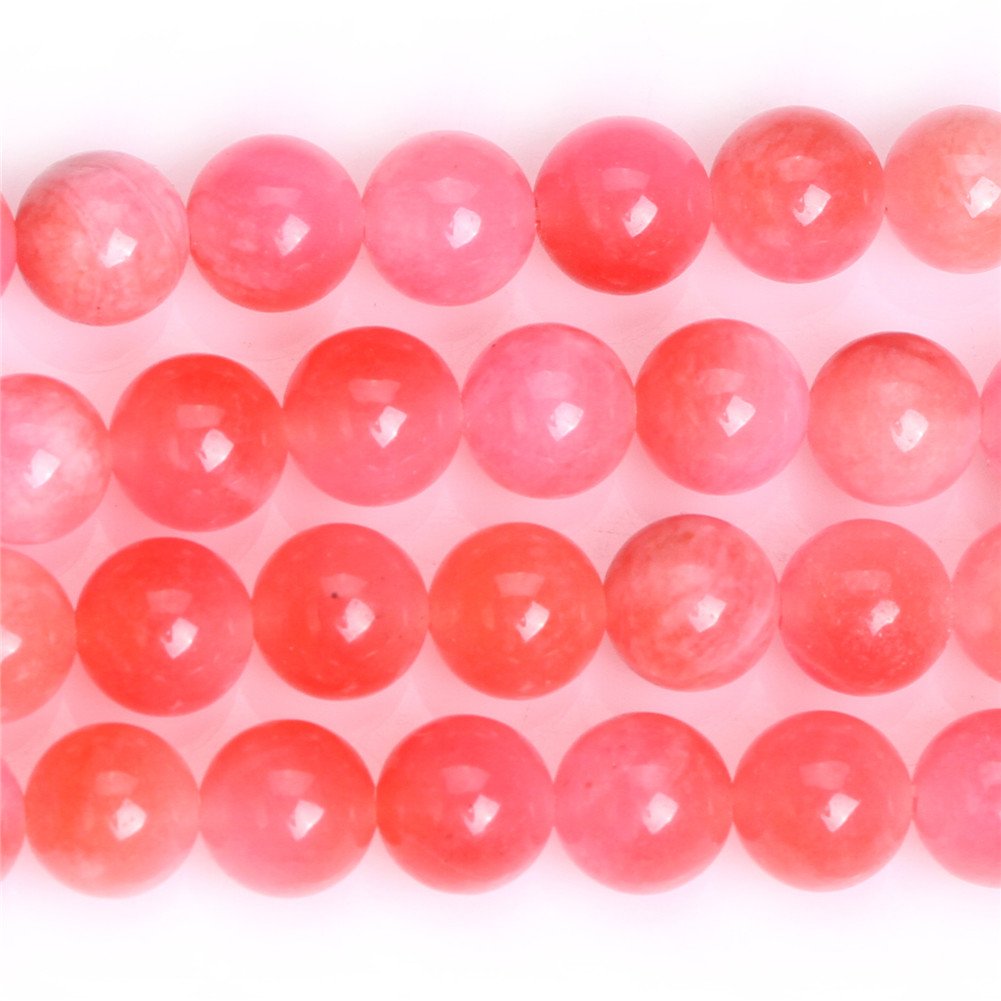 JOE FOREMAN 8mm Pink Jade Semi Precious Stone Round Rhodochrosite Color Loose Beads for Jewelry Making DIY Handmade Craft Supplies 15" Dyed Color