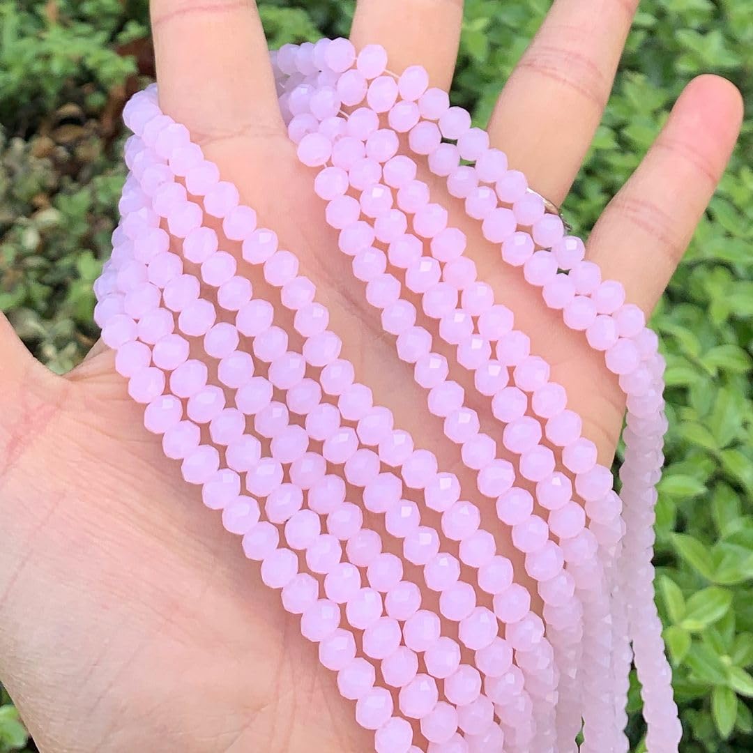 1000pcs Czech Faceted Rondelle Crystal Glass Loose Beads 6mm Spacer Bulk Pink Rose Opal for DIY Craft Jewelry Making CCR630