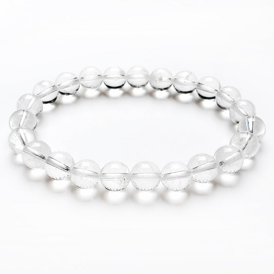 chengmu 8mm Clear White Crystal Stretch Bracelet, Natural Gemstone Round Stone Beads for Beaded Elastic Bracelet 7.5"
