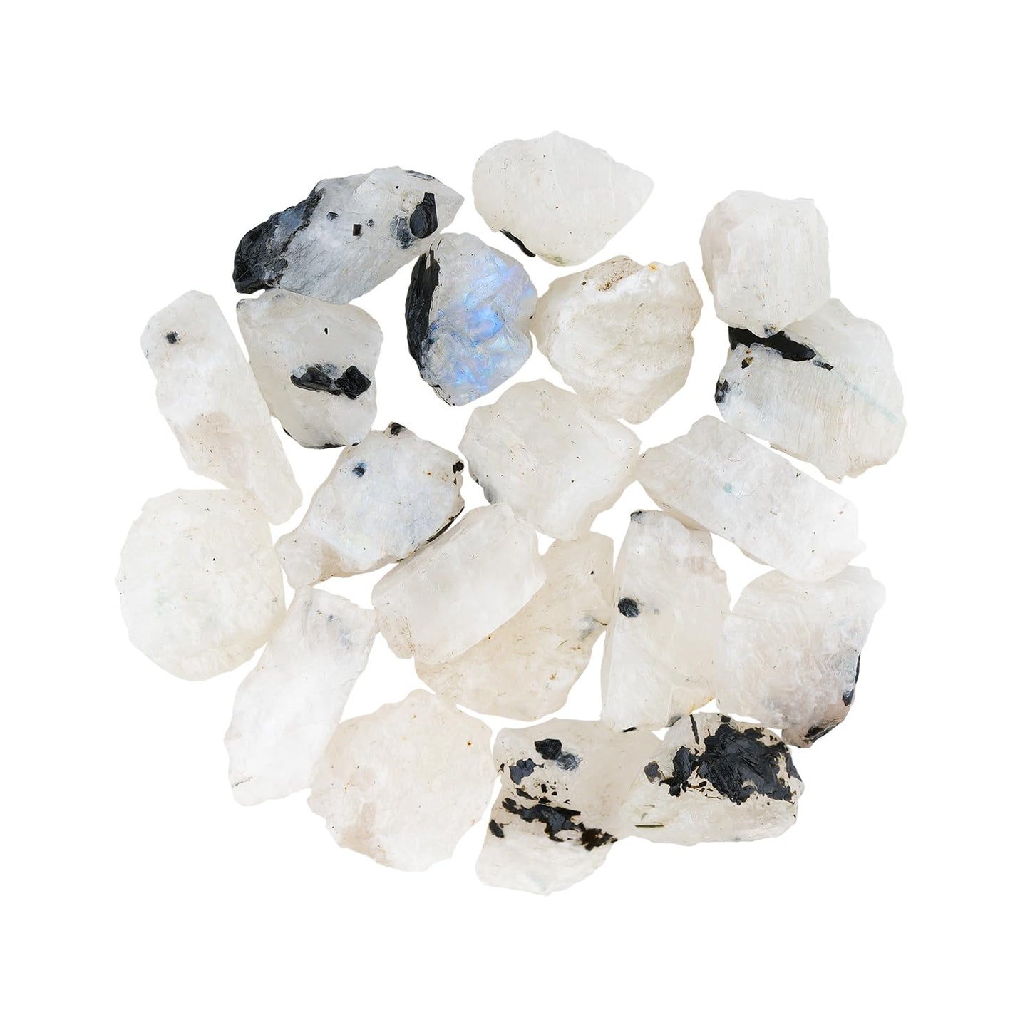 ColouredRocks 20pcs. Tourmilated Moonstone Crystals, Raw Stones, Rough Gemstones, Jewelry Making Supply, Cabbing, Polishing, Cutting, DIY, Crafts (200+ carats.) (14-18mm)