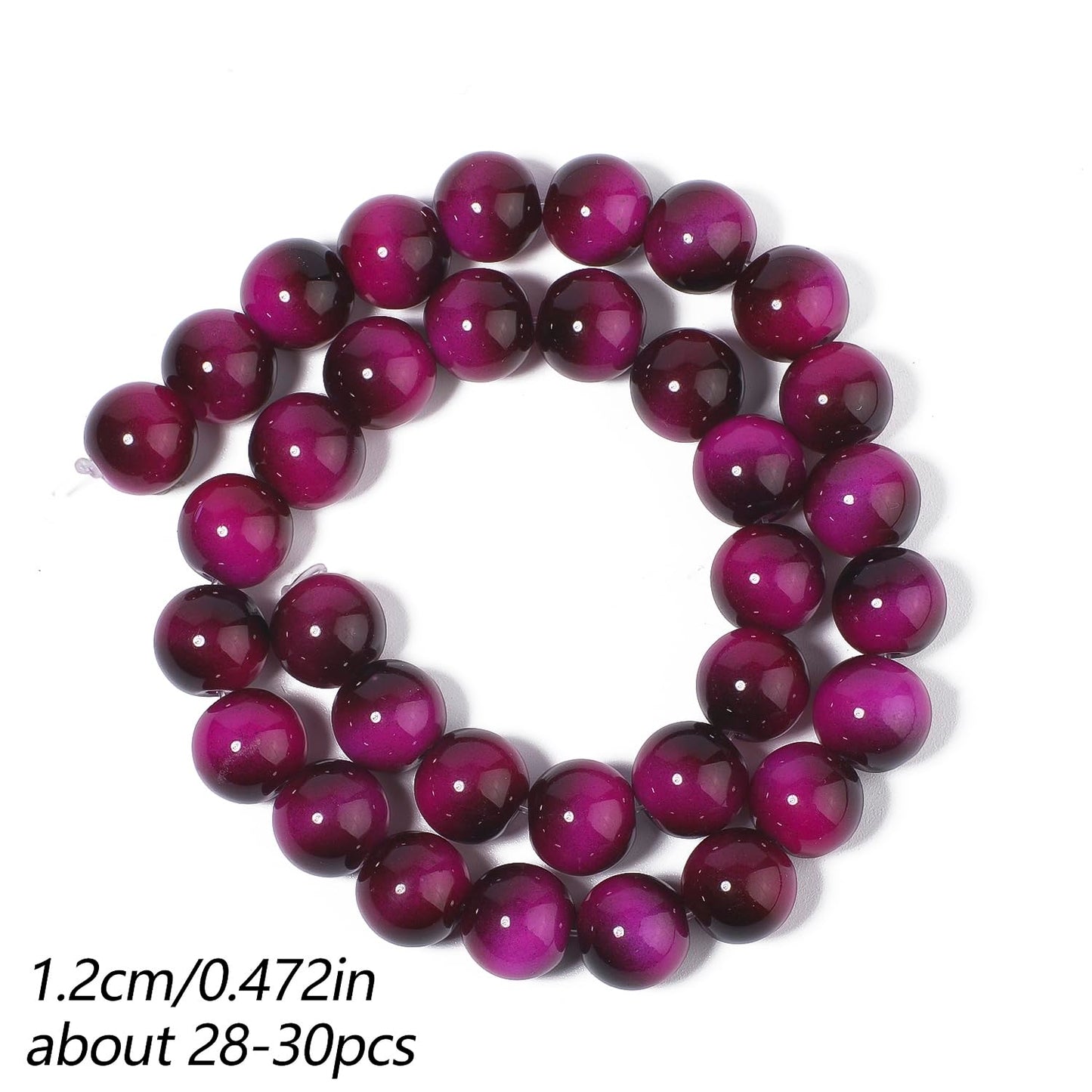 Song Xi 28PCS 12mm Rose Pink Tiger Eye Gemstone Beads for Jewelry Making, Round Smooth Glass Beads for DIY Bracelet Necklace Earring Keychain, Arts and Crafts, for Christmas Wedding Birthday