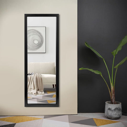 Natsukage Wall Mirror Full Length Mirror Wall Mounted Mirror Full Body Mirror Dressing Mirror for Bathroom/Bedroom/Living Room Polymer Thin Frame No Stand (Black, 43'' x 16'') JJ01002AAF-N-USAM022