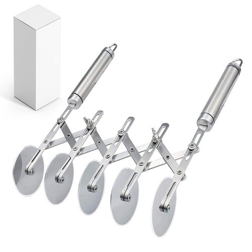 5-Wheel Professional Pastry Cutter - Stainless Steel Pizza & Dough Tool, Multi-Use Kitchen Utensil for Baking, Lattice Cutting, Cookie Dividing - Heavy Duty Pastry Wheel with Ergonomic Handle